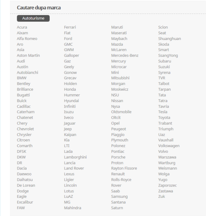 Cautarea anunt auto dupa marca